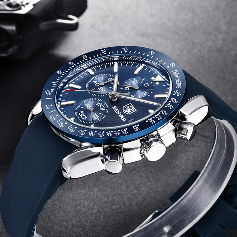 BENYAR Luxury Quartz Men's Watches Waterproof Sports Chronograph Wrist Watch with Silicone Watchband & Stainless Steel Strap Wristwatch for Men