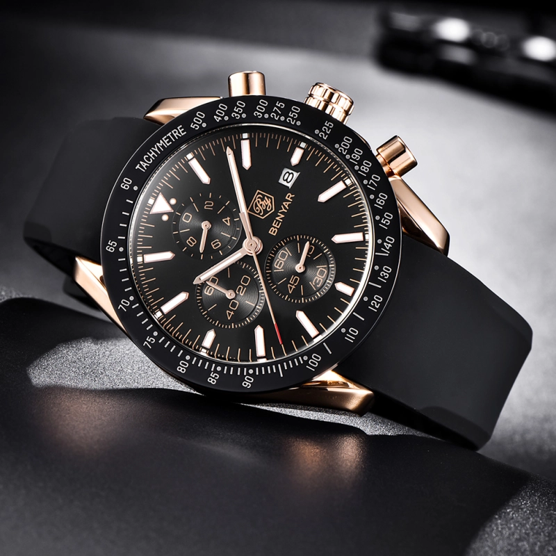 BENYAR Luxury Quartz Men's Watches Waterproof Sports Chronograph Wrist Watch with Silicone Watchband & Stainless Steel Strap Wristwatch for Men