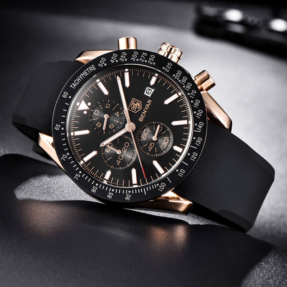 BENYAR Luxury Quartz Men's Watches Waterproof Sports Chronograph Wrist Watch with Silicone Watchband & Stainless Steel Strap Wristwatch for Men