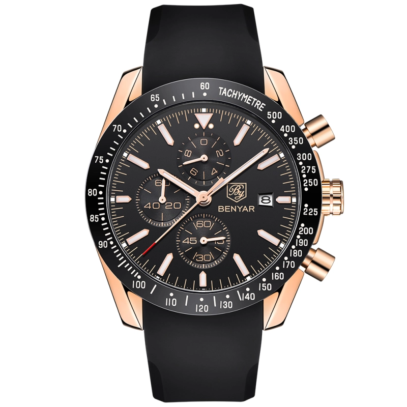 BENYAR Luxury Quartz Men's Watches Waterproof Sports Chronograph Wrist Watch with Silicone Watchband & Stainless Steel Strap Wristwatch for Men
