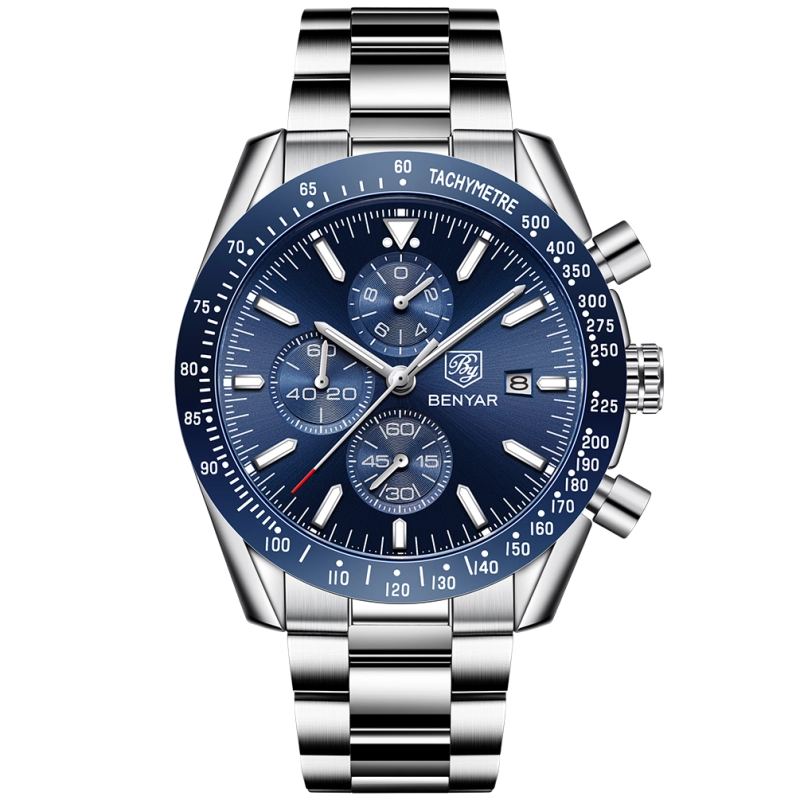 BENYAR Luxury Quartz Men's Watches Waterproof Sports Chronograph Wrist Watch with Silicone Watchband & Stainless Steel Strap Wristwatch for Men