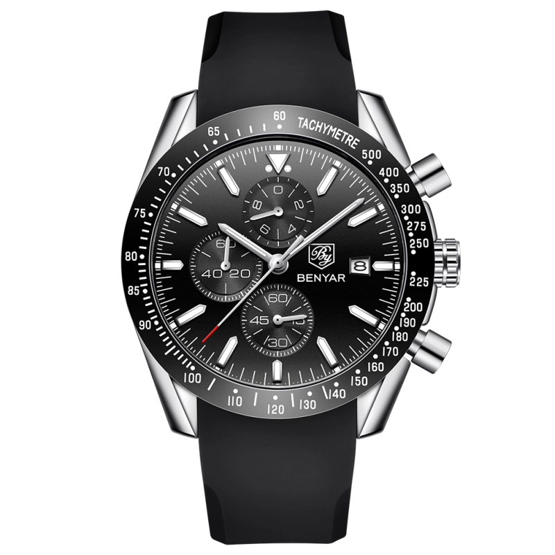 BENYAR Luxury Quartz Men's Watches Waterproof Sports Chronograph Wrist Watch with Silicone Watchband & Stainless Steel Strap Wristwatch for Men