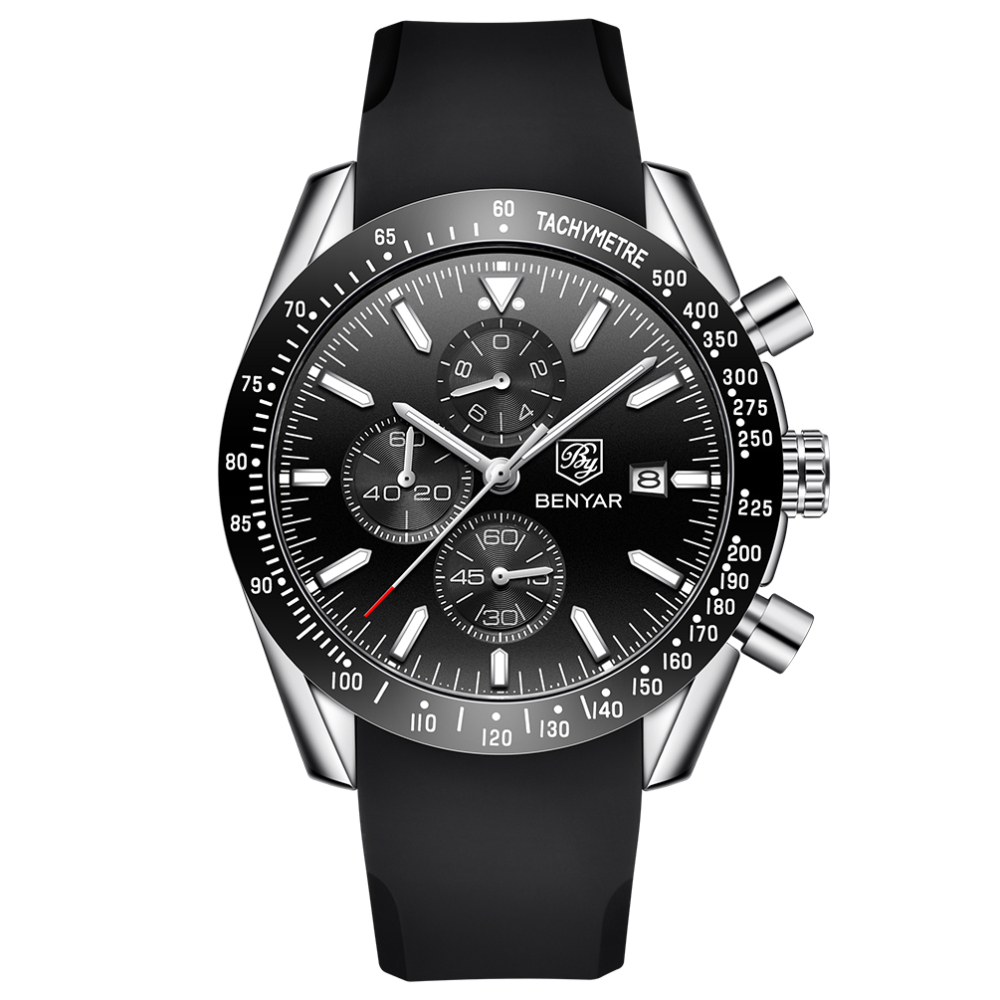 BENYAR Luxury Quartz Men's Watches Waterproof Sports Chronograph Wrist Watch with Silicone Watchband & Stainless Steel Strap Wristwatch for Men