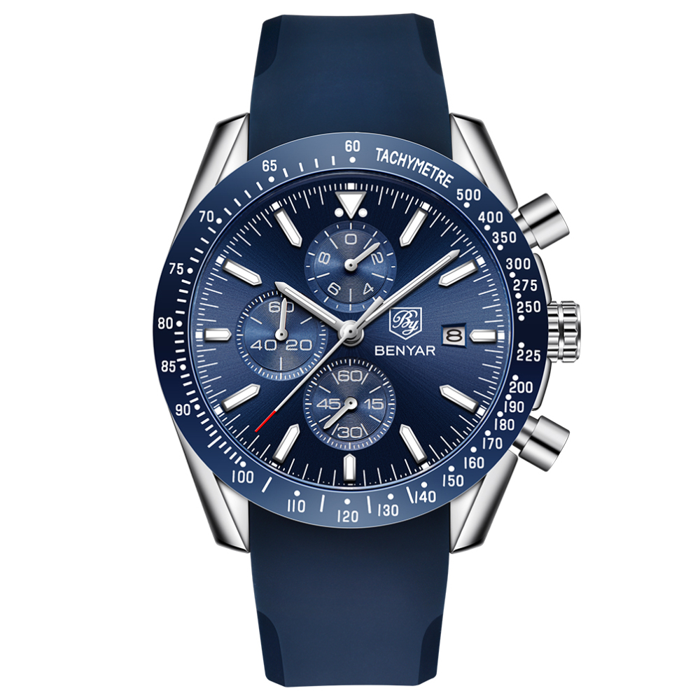 BENYAR Luxury Quartz Men's Watches Waterproof Sports Chronograph Wrist Watch with Silicone Watchband & Stainless Steel Strap Wristwatch for Men