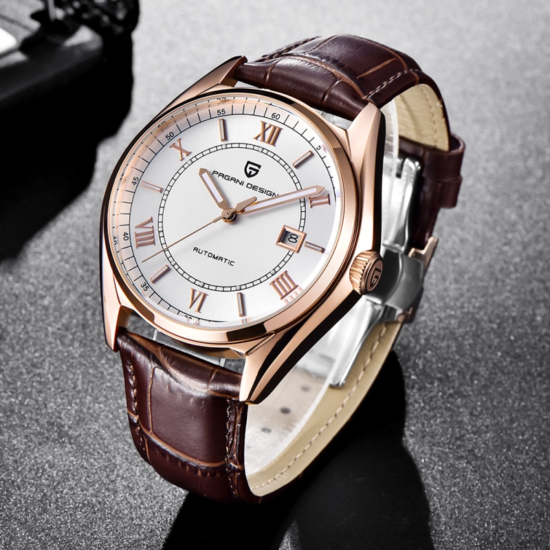 PAGANI DESIGN Luxury Men's Automatic Watches with Genuine Leather Strap Sea-gull 2813 Movement Deployment Clasp