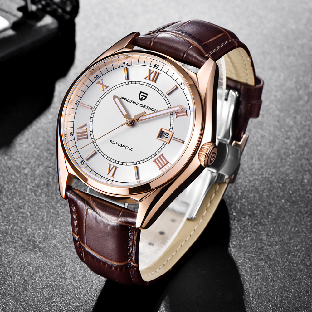 PAGANI DESIGN Luxury Men's Automatic Watches with Genuine Leather Strap Sea-gull 2813 Movement Deployment Clasp