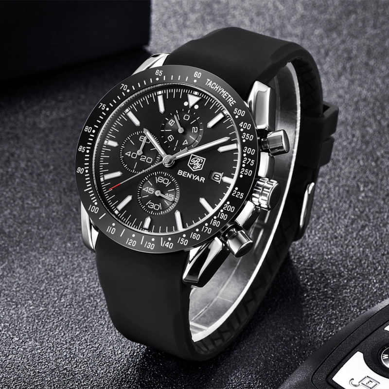 BENYAR Luxury Quartz Men's Watches Waterproof Sports Chronograph Wrist Watch with Silicone Watchband & Stainless Steel Strap Wristwatch for Men