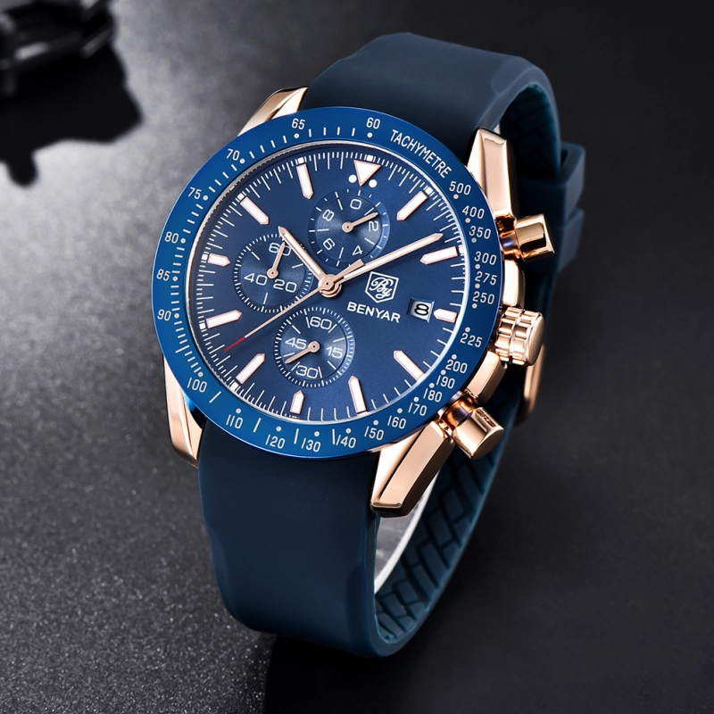 BENYAR Luxury Quartz Men's Watches Waterproof Sports Chronograph Wrist Watch with Silicone Watchband & Stainless Steel Strap Wristwatch for Men
