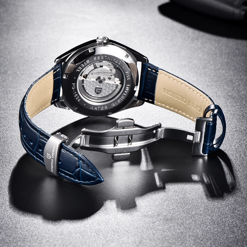 PAGANI DESIGN Luxury Men's Automatic Watches with Genuine Leather Strap Sea-gull 2813 Movement Deployment Clasp