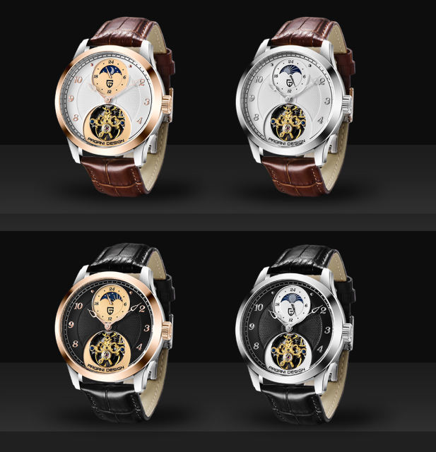 PAGANI DESIGN Leather Men's Watches Luxury Automatic Waterproof Business Wrist Watch with Beautiful Balance Wheel and Soft Watchband
