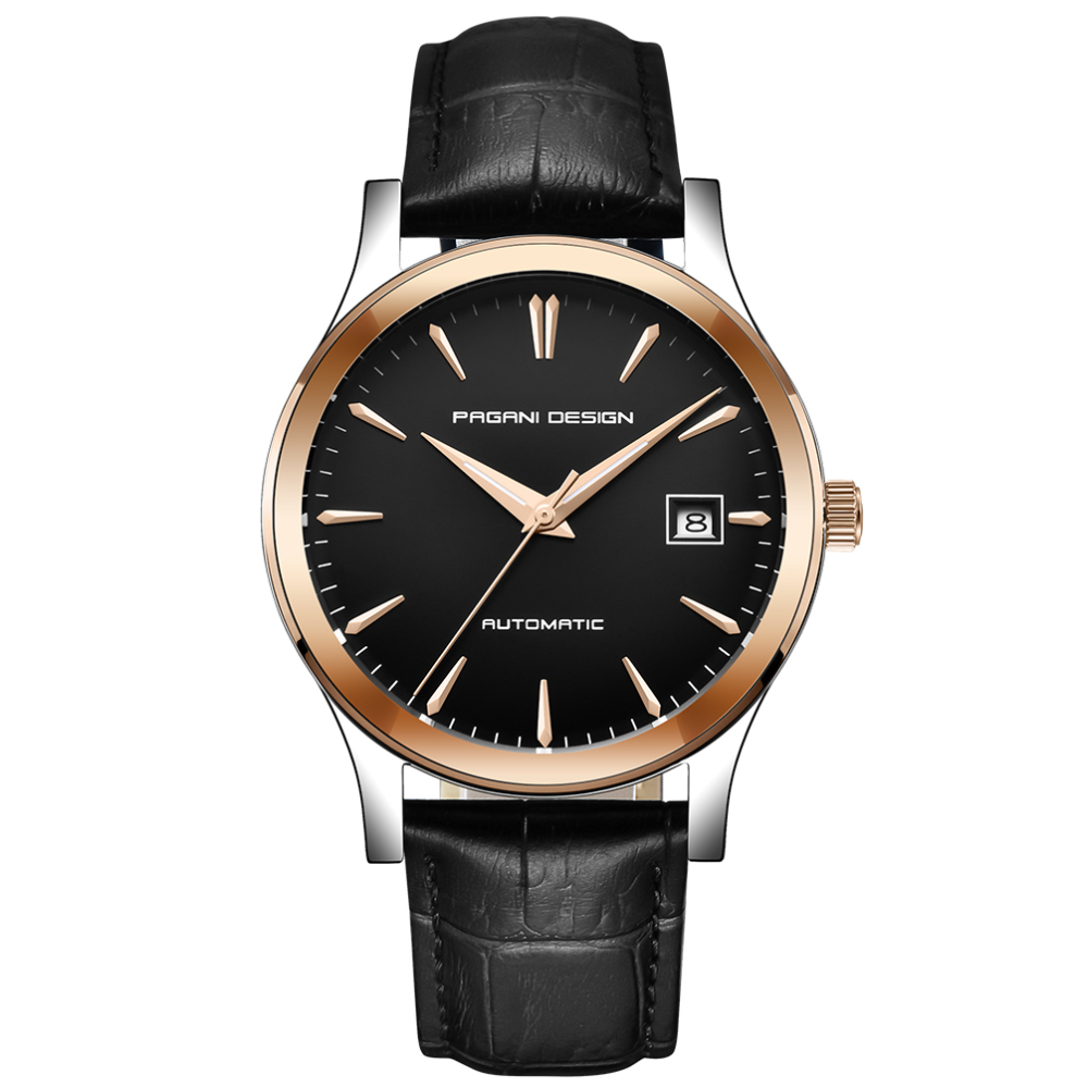 PAGANI DESIGN Casual Automatic Men's Watches with Sea-gull 2813 Movement and Genuine Leather Strap Hardlex Dial Window