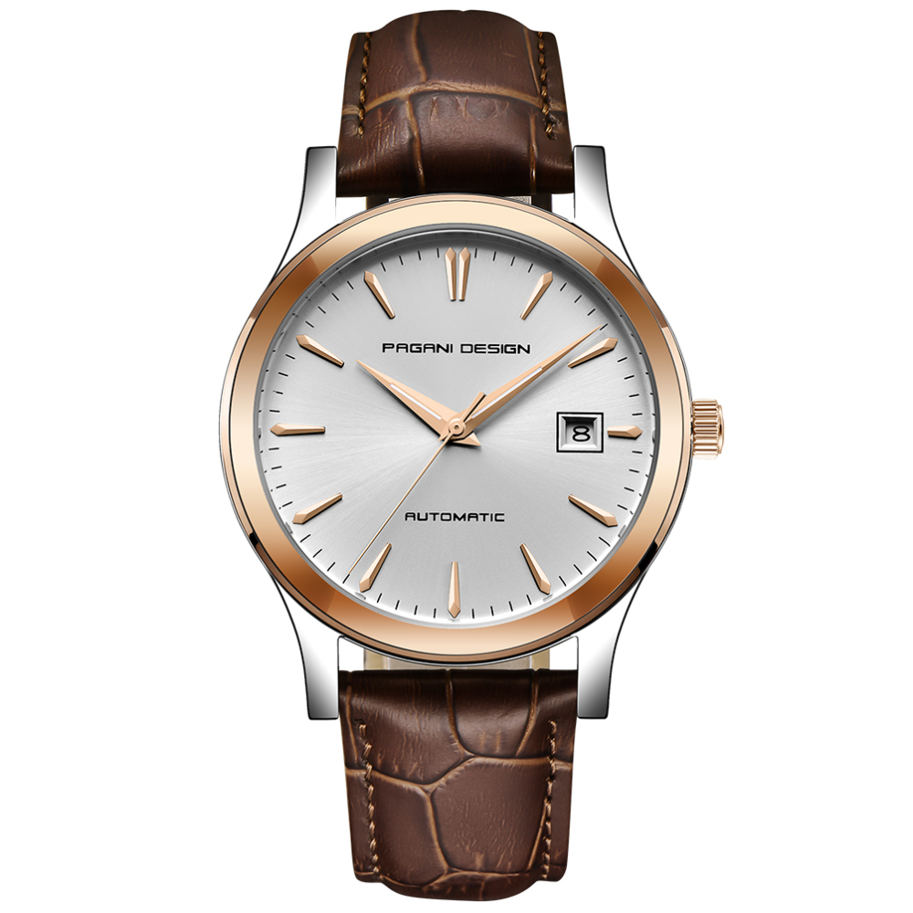 PAGANI DESIGN Casual Automatic Men's Watches with Sea-gull 2813 Movement and Genuine Leather Strap Hardlex Dial Window