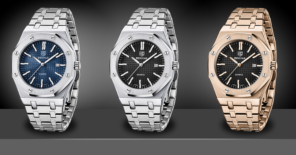 BENYAR Men's Quartz Watches Luxury Stainless Steel Waterproof Wrist Watch for Men Unique Design Sports Casual Watches