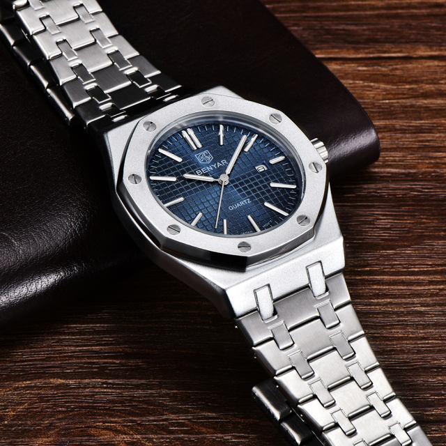 BENYAR Men's Quartz Watches Luxury Stainless Steel Waterproof Wrist Watch for Men Unique Design Sports Casual Watches