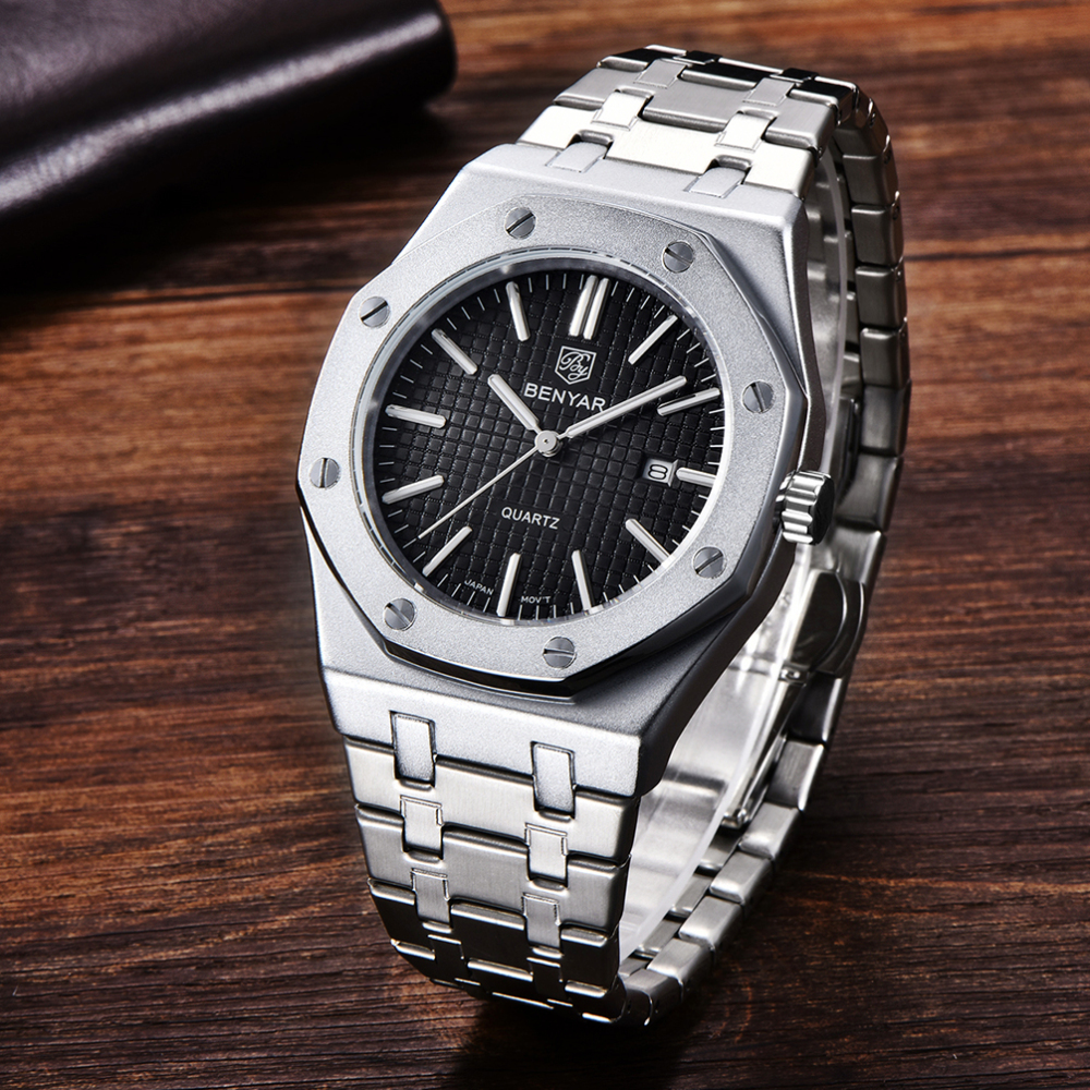 BENYAR Men's Quartz Watches Luxury Stainless Steel Waterproof Wrist Watch for Men Unique Design Sports Casual Watches