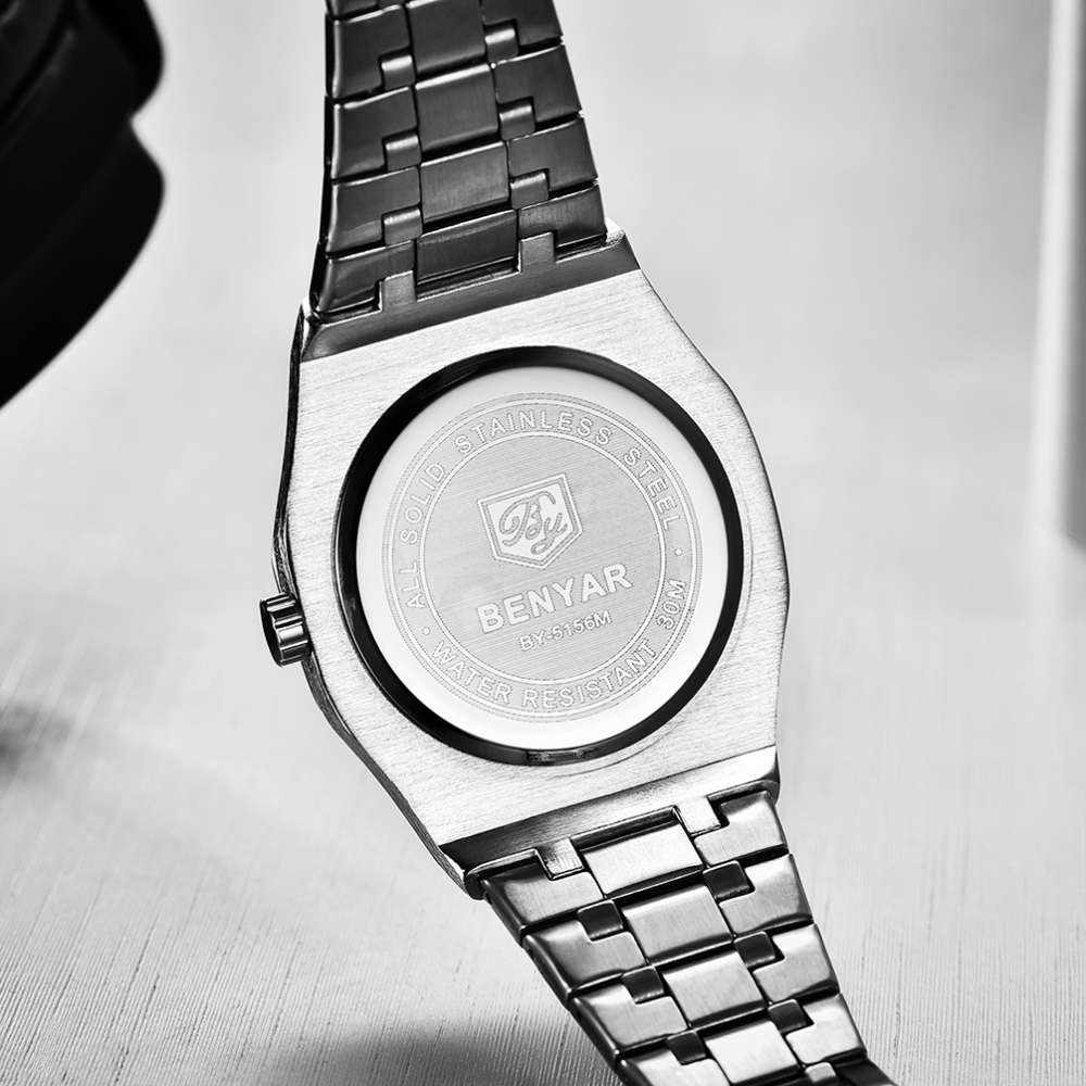 BENYAR Men's Quartz Watches Luxury Stainless Steel Waterproof Wrist Watch for Men Unique Design Sports Casual Watches
