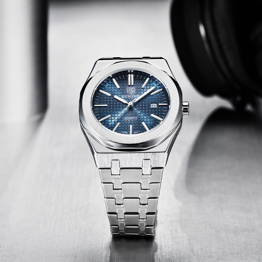 BENYAR Men's Quartz Watches Luxury Stainless Steel Waterproof Wrist Watch for Men Unique Design Sports Casual Watches