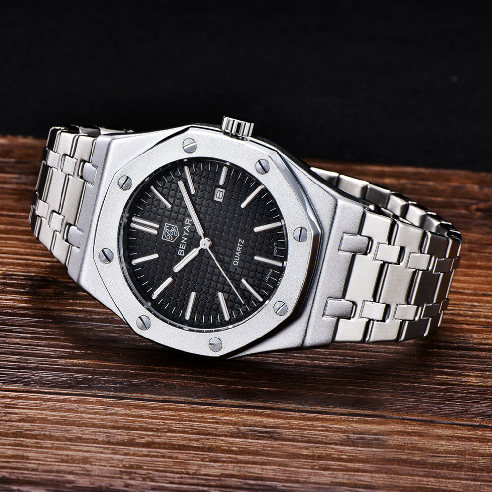 BENYAR Men's Quartz Watches Luxury Stainless Steel Waterproof Wrist Watch for Men Unique Design Sports Casual Watches