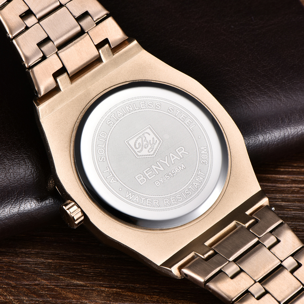 BENYAR Men's Quartz Watches Luxury Stainless Steel Waterproof Wrist Watch for Men Unique Design Sports Casual Watches