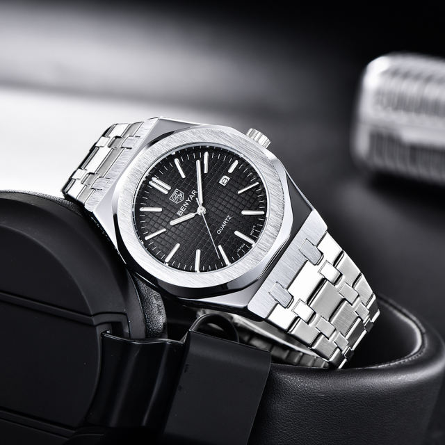 BENYAR Men's Quartz Watches Luxury Stainless Steel Waterproof Wrist Watch for Men Unique Design Sports Casual Watches