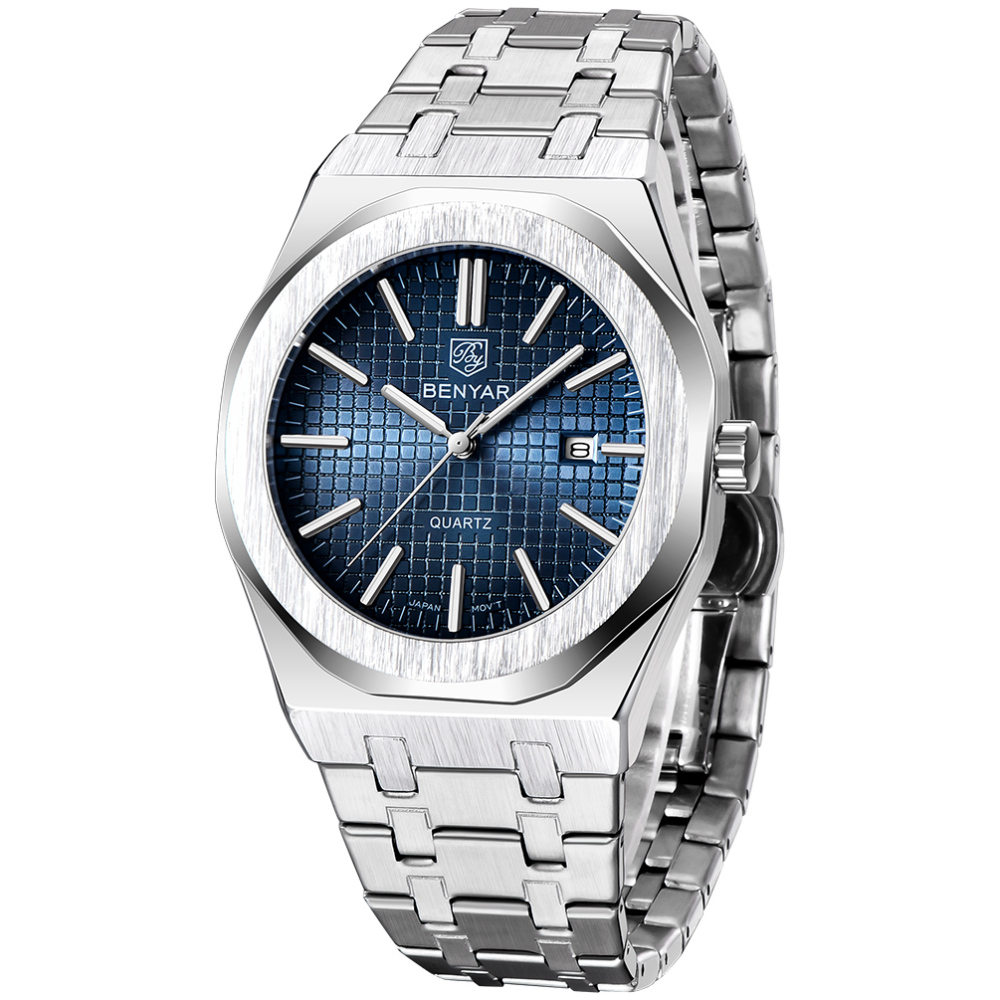 BENYAR Men's Quartz Watches Luxury Stainless Steel Waterproof Wrist Watch for Men Unique Design Sports Casual Watches