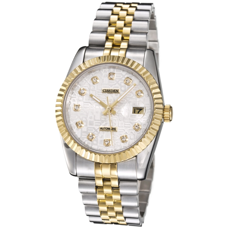 CISSDEN Mens Watch Luxury Waterproof Automatic Stainless Steel 37mm Gold Datejust Homage Wrist Watch for Men Jubilee Bracelet Diamond Dial Auto Date