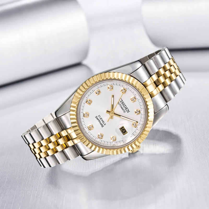CISSDEN Mens Watch Luxury Waterproof Automatic Stainless Steel 37mm Gold Datejust Homage Wrist Watch for Men Jubilee Bracelet Diamond Dial Auto Date