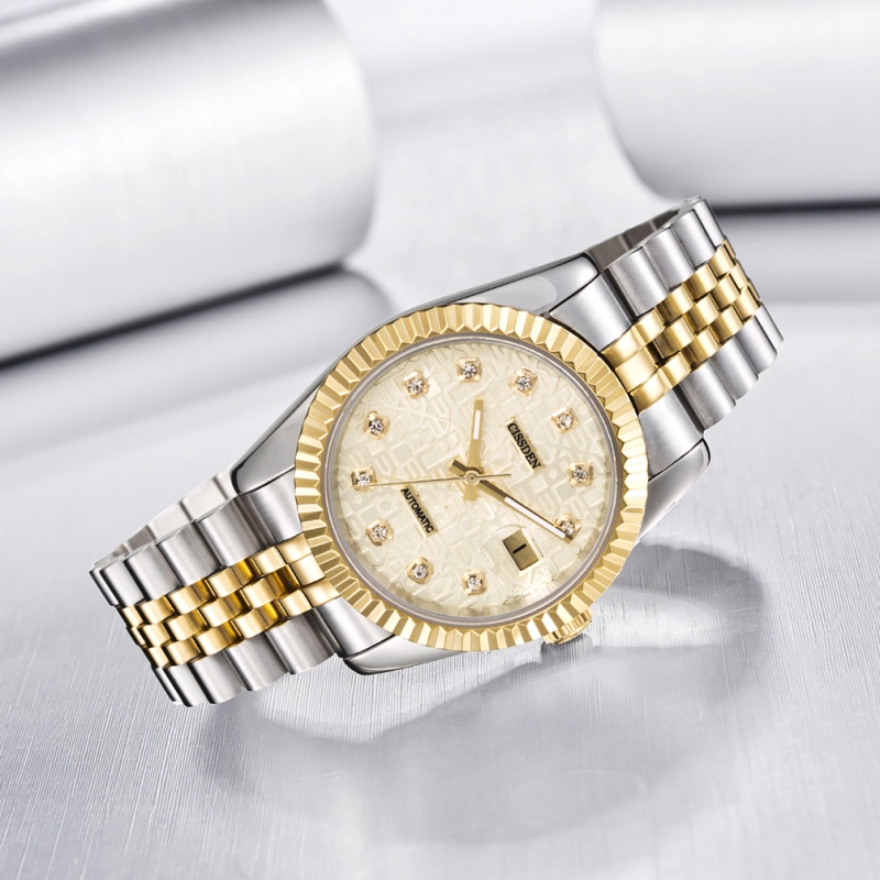 CISSDEN Mens Watch Luxury Waterproof Automatic Stainless Steel 37mm Gold Datejust Homage Wrist Watch for Men Jubilee Bracelet Diamond Dial Auto Date