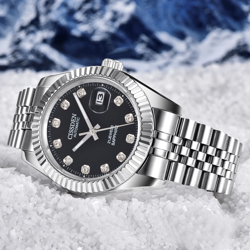 CISSDEN Mens Watch Luxury Waterproof Automatic Stainless Steel 37mm Gold Datejust Homage Wrist Watch for Men Jubilee Bracelet Diamond Dial Auto Date