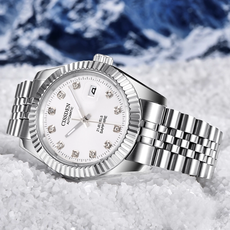 CISSDEN Mens Watch Luxury Waterproof Automatic Stainless Steel 37mm Gold Datejust Homage Wrist Watch for Men Jubilee Bracelet Diamond Dial Auto Date