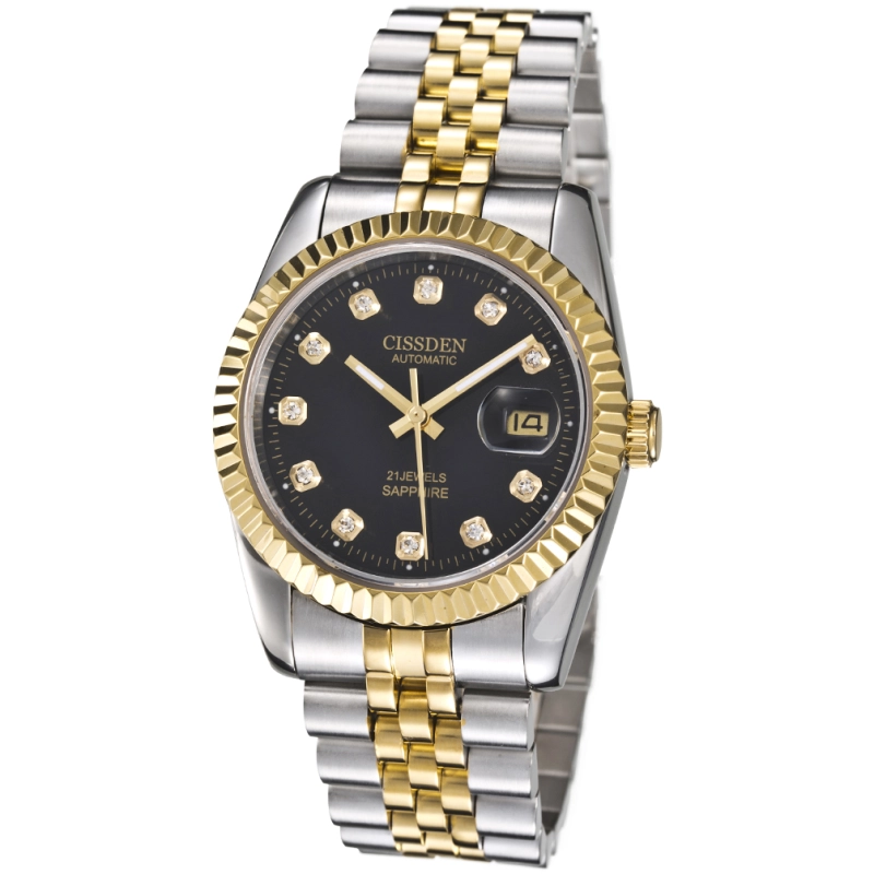 CISSDEN Mens Watch Luxury Waterproof Automatic Stainless Steel 37mm Gold Datejust Homage Wrist Watch for Men Jubilee Bracelet Diamond Dial Auto Date