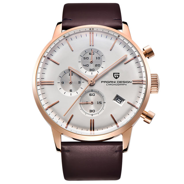 PAGANI DESIGN Luxury Men's Watches Genuine Leather Strap Stainless Steel Case Waterproof Seiko VK67 Quartz Wrist Watch for Men Chronograph Auto Date