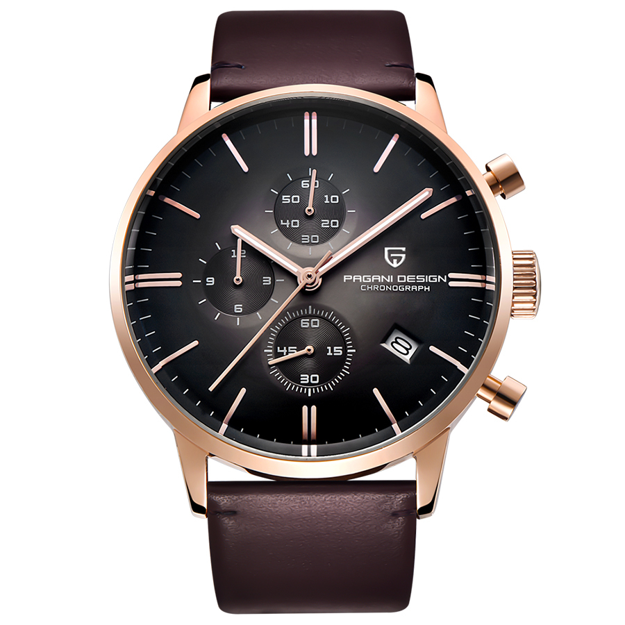 PAGANI DESIGN PD-2720 Luxury Men's Watches Genuine Leather Strap Stainless Steel Case Waterproof VK67 Quartz Wrist Watch for Men Chronograph Auto Date