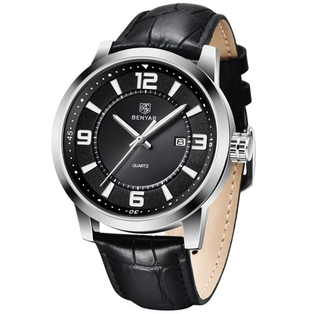 BENYAR Mens Watches Genuine Leather Quartz Wrist Watch for Men Seiko AL33E Movement Waterproof Casual Business Wristwatch Auto Date Lume Dial