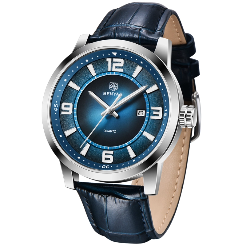 BENYAR Mens Watches Genuine Leather Quartz Wrist Watch for Men Seiko AL33E Movement Waterproof Casual Business Wristwatch Auto Date Lume Dial