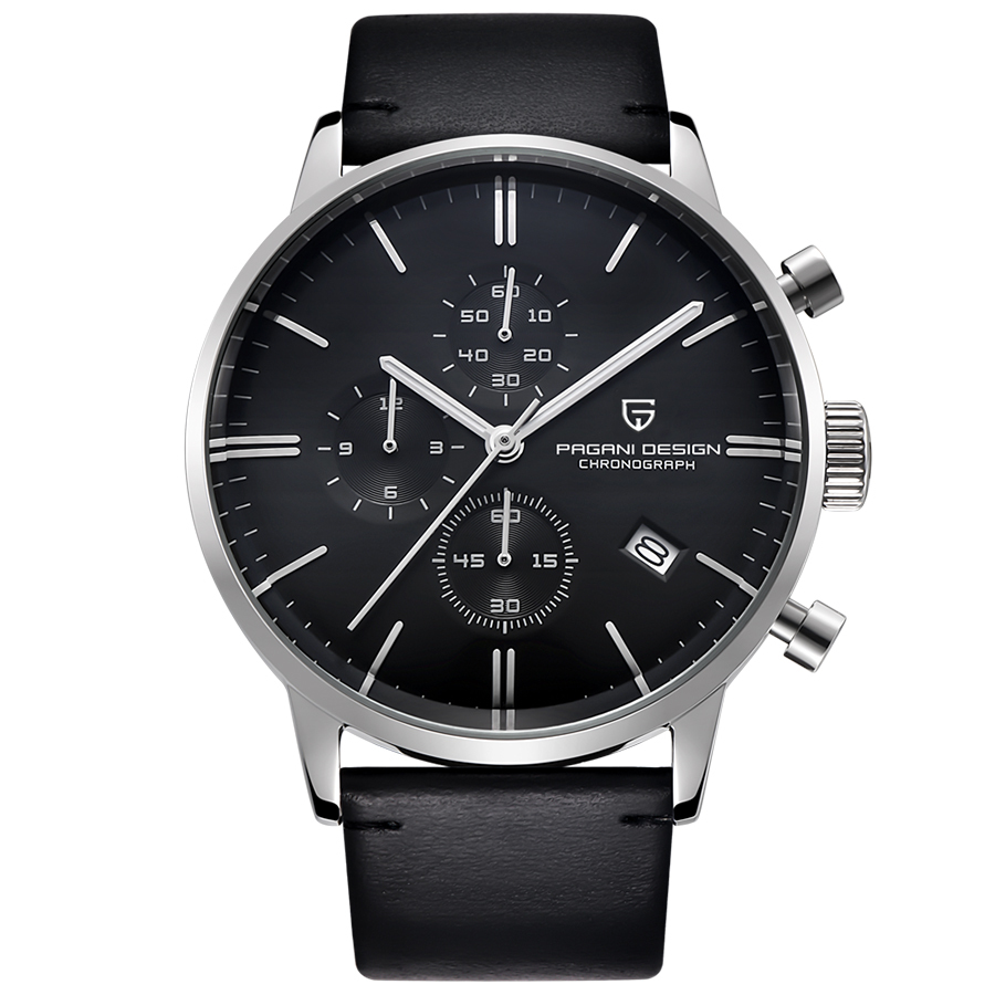 PAGANI DESIGN PD-2720 Luxury Men's Watches Genuine Leather Strap Stainless Steel Case Waterproof VK67 Quartz Wrist Watch for Men Chronograph Auto Date