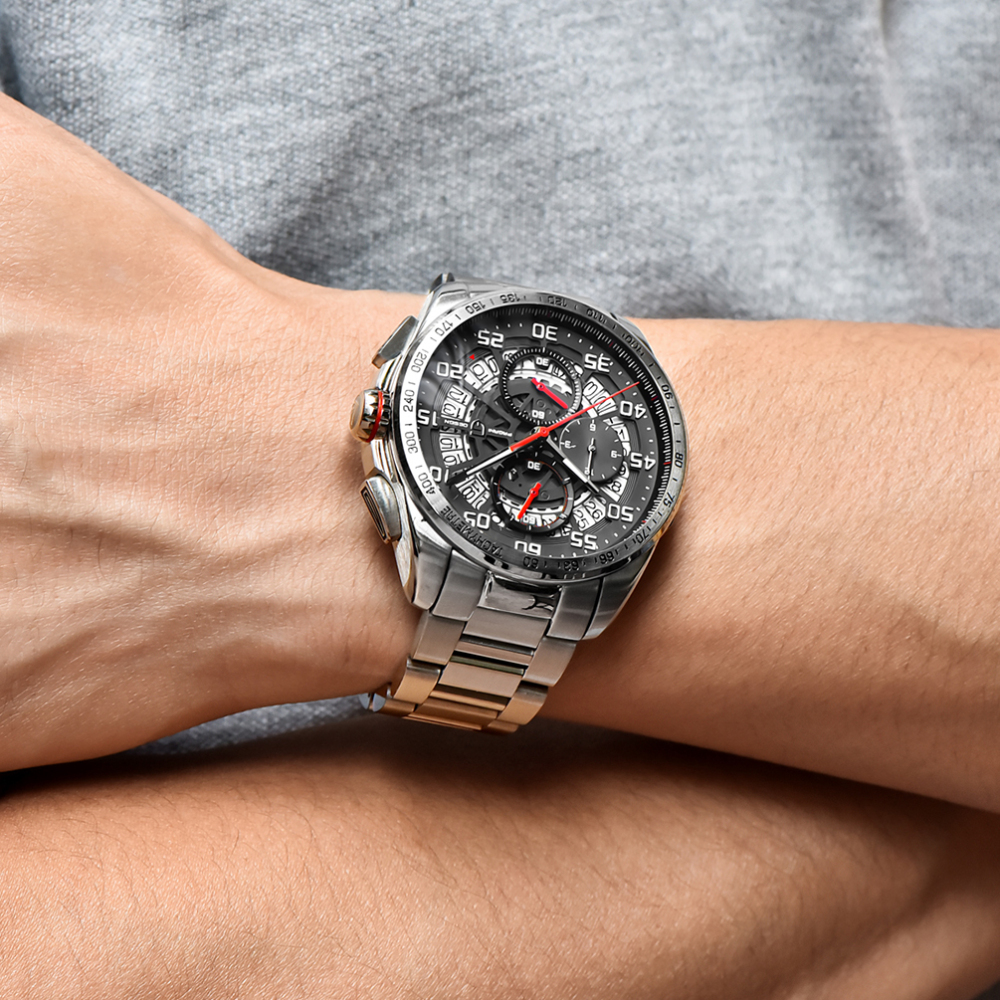 PAGANI DESIGN Men's Quartz Watches Stainless Steel Genuine Leather Watchband Waterproof Chronograph Wrist Watch for Men Skeleton Dial Auto Date