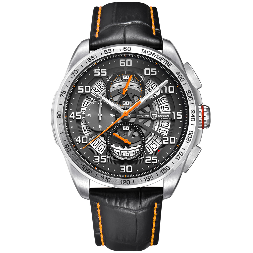PAGANI DESIGN Men's Quartz Watches Stainless Steel Genuine Leather Watchband Waterproof Chronograph Wrist Watch for Men Skeleton Dial Auto Date