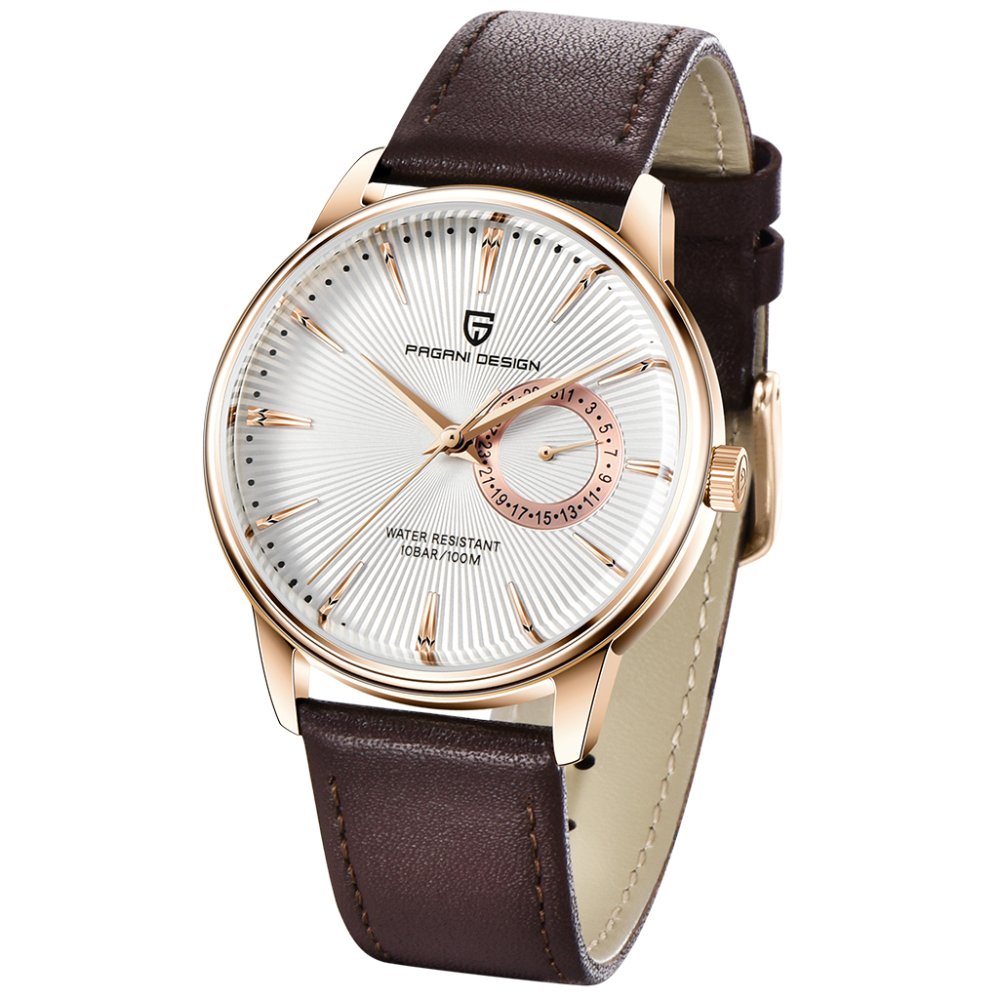 PAGANI DESIGN PD-1654 Men's Watches with VH65 Quartz Movement Soft Leather Watchband 100M Waterproof Hard Coated Dial Glass