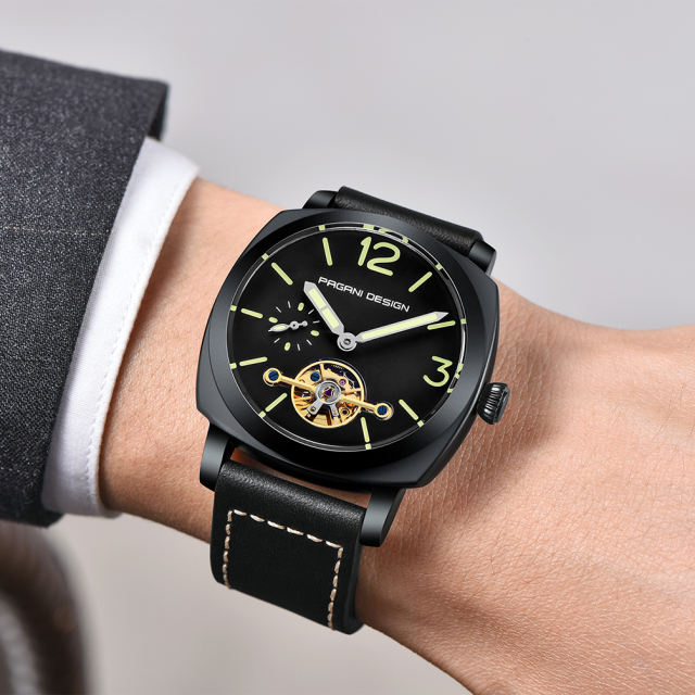 PAGANI DESIGN Classic Men's Watches Automatic Mechanical Waterproof Wrist Watch for Men Genuine Leather Watchband Curved Dial Glass