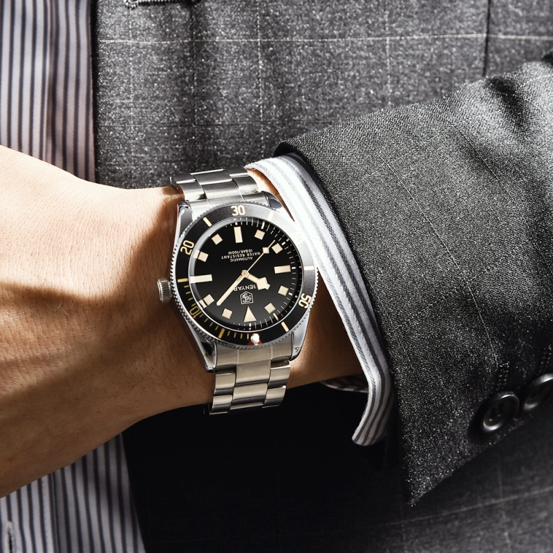 BENYAR Men's Automatic Watches Black Bay Homage Luxury Business Waterproof Wrist Watch for Men Alloy Case Stainless Steel Bracelet 5179