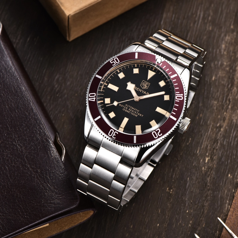 BENYAR Men's Automatic Watches Black Bay Homage Luxury Business Waterproof Wrist Watch for Men Alloy Case Stainless Steel Bracelet 5179