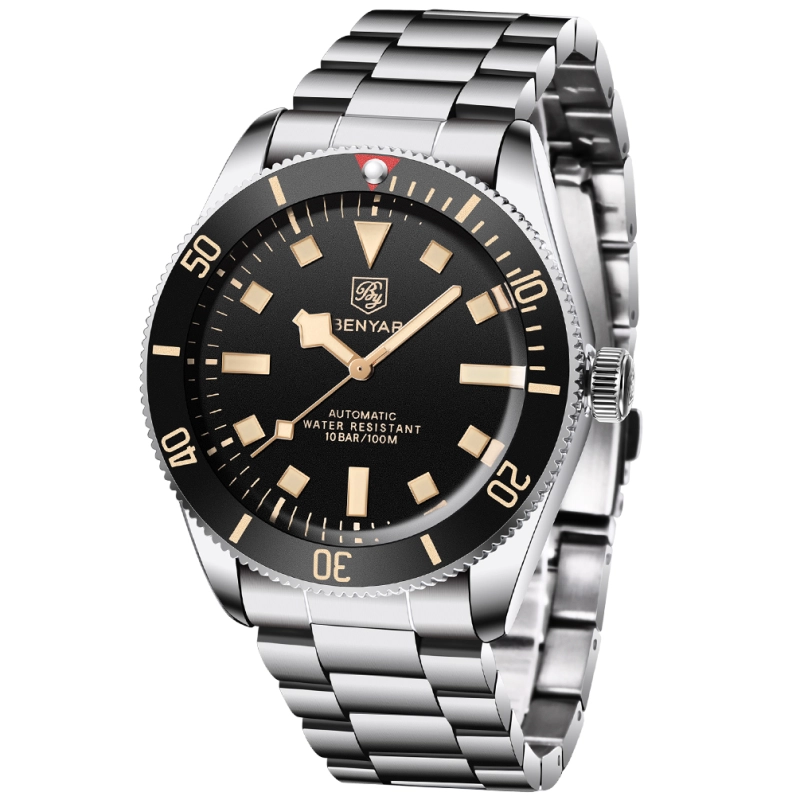 BENYAR Men's Automatic Watches Black Bay Homage Luxury Business Waterproof Wrist Watch for Men Alloy Case Stainless Steel Bracelet 5179