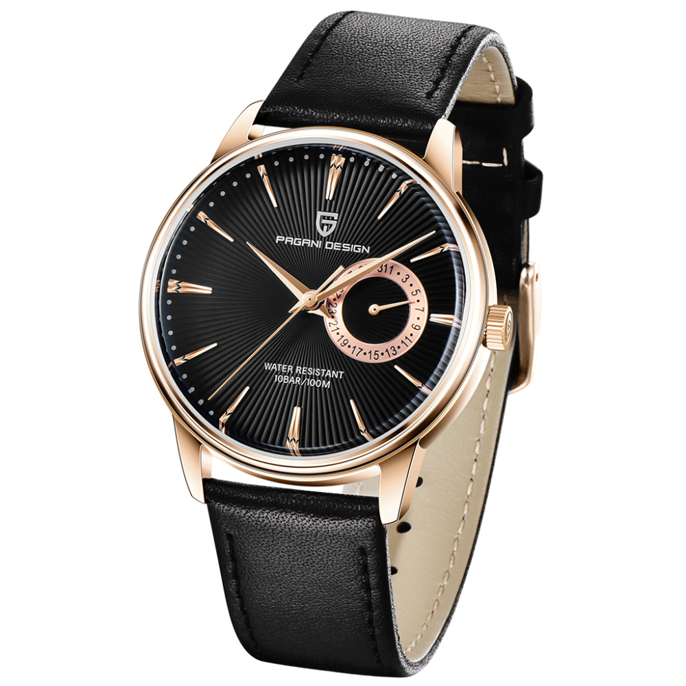 PAGANI DESIGN PD-1654 Leather Strap Men's Watches 100M Waterproof Luxury Wrist Watch with VH65 Quartz Movement Hard Coated Dial Glass