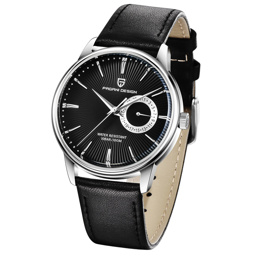 PAGANI DESIGN PD-1654 Leather Strap Men's Watches 100M Waterproof Luxury Wrist Watch with VH65 Quartz Movement Hard Coated Dial Glass