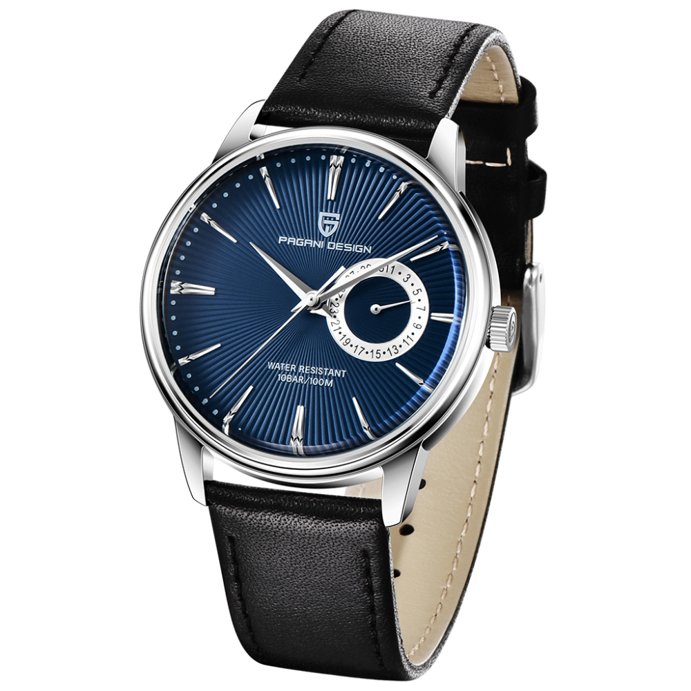 PAGANI DESIGN PD-1654 Leather Strap Men's Watches 100M Waterproof Luxury Wrist Watch with VH65 Quartz Movement Hard Coated Dial Glass