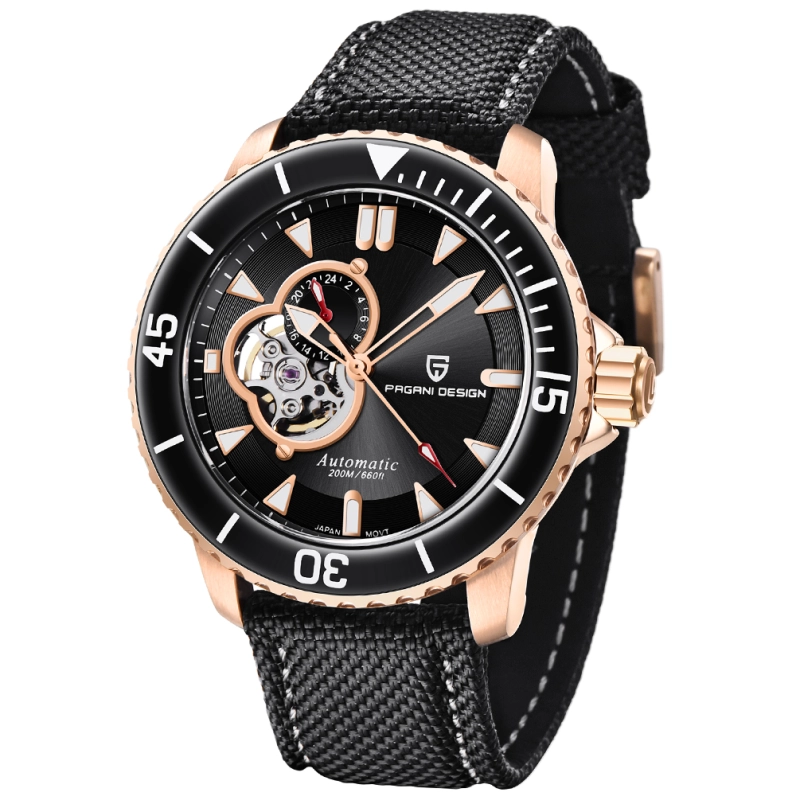 PAGANI DESIGN C3 Lume Men's Automatic Mechanical Watches with SEIKO NH39A Movement Nylon Leather Watch Strap Sapphire Dial Glass