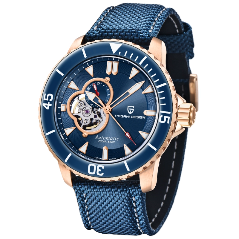 PAGANI DESIGN C3 Lume Men's Automatic Mechanical Watches with SEIKO NH39A Movement Nylon Leather Watch Strap Sapphire Dial Glass