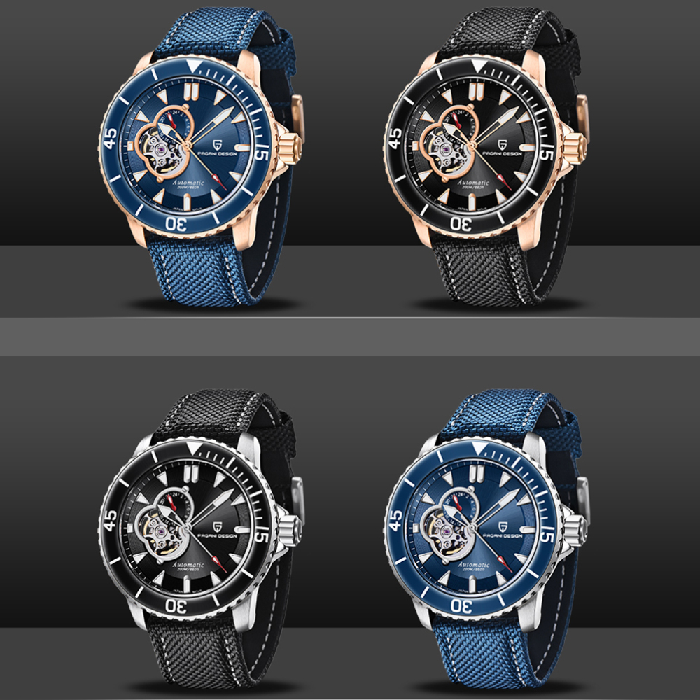 PAGANI DESIGN C3 Lume Men's Automatic Mechanical Watches with SEIKO NH39A Movement Nylon Leather Watch Strap Sapphire Dial Glass