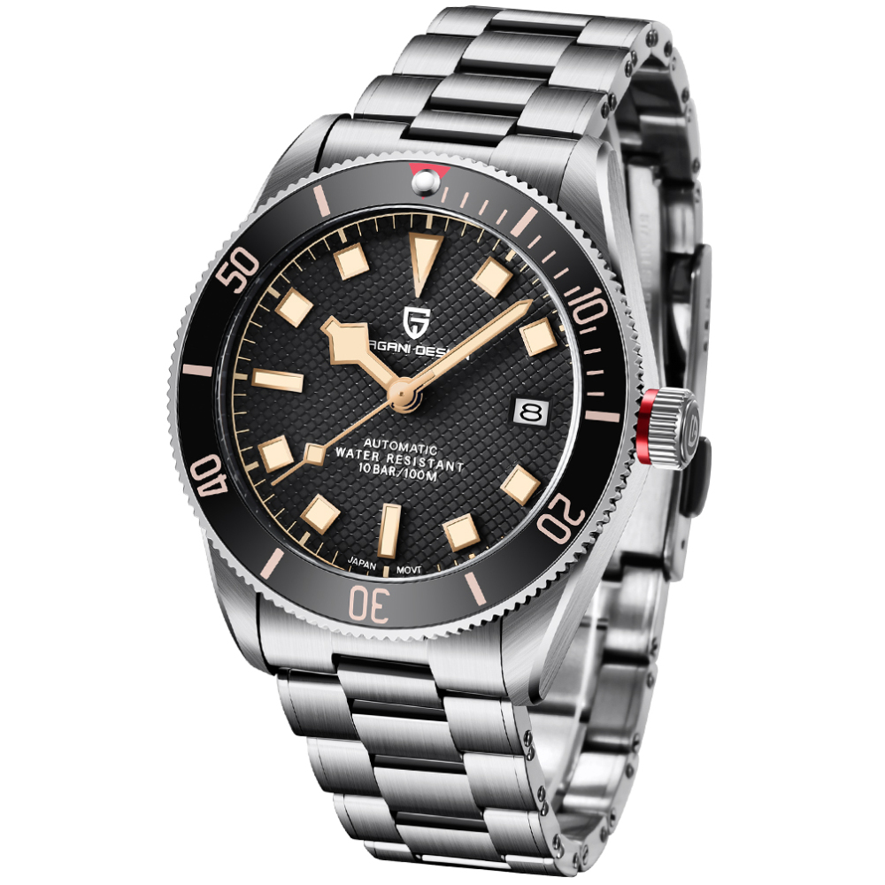 PAGANI DESIGN PD-1709 Men's Automatic Watches Mechanical Sports NH35A Stainless Steel Waterproof Wrist Watch for Men Auto Date Fold-over Clasp